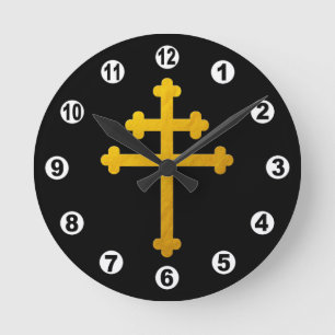Horloge Ronde Croix de Lorraine d'or sur Noir / Christian