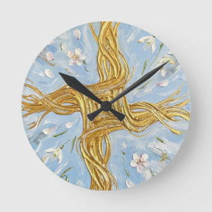 Horloge Ronde Croix de Sainte-Brigide Jonquilles dorées Art Imbo