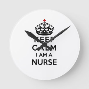 Horloge Ronde croix rouge couronne Keep Calm Je suis une infirmi