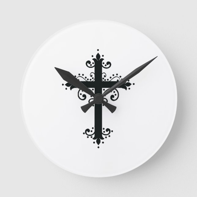 Horloge Ronde Croix sculptée décorative de luxe (Recto)