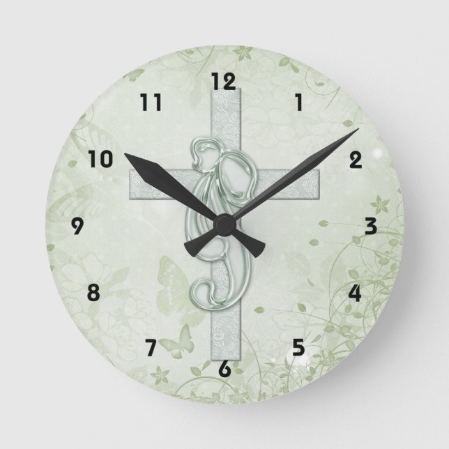 Horloge Ronde Croix verte douce & Bow Christian Design 2 (Recto)
