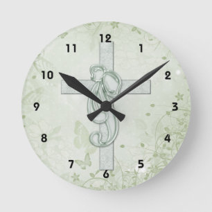 Horloge Ronde Croix verte douce & Bow Christian Design 2