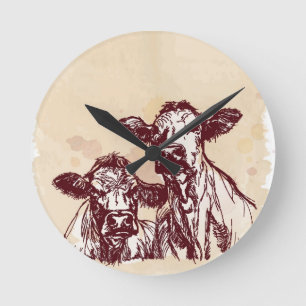 Horloge Ronde Croquis d'aspiration de main de deux vaches et cru