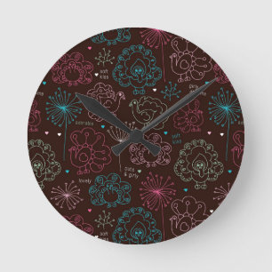 Horloge Ronde cru de papier peint de l'Inde de fleur de paon