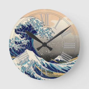 Horloge Ronde Cru de PixDezines, grande vague, 葛飾北斎の神奈川沖浪 de