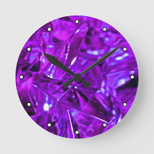 Horloge Ronde Crystal Amethyst pierre violette avec points (Recto)