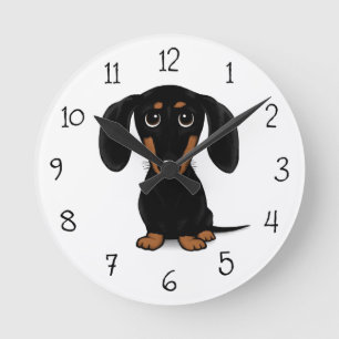 Horloge Ronde Cube lisse Noir et Tan Dachshund Chien