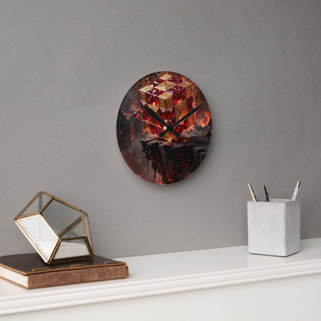 Horloge Ronde Cube Orné sur la Falaise Volcanique (Bureau)