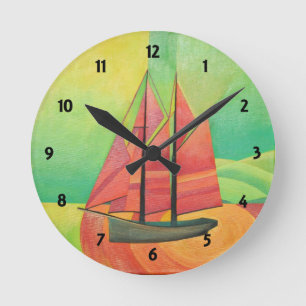 Horloge Ronde Cubist bateau à voile Abstrait Art géométrique