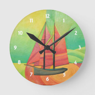 Horloge Ronde Cubist bateau à voile Abstrait Art géométrique