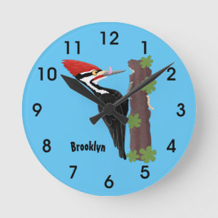 Horloge Ronde Cue drôle Pileated woodpecker dessin d'illustratio