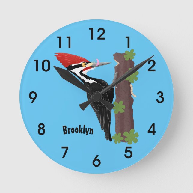Horloge Ronde Cue drôle Pileated woodpecker dessin d'illustratio (Recto)