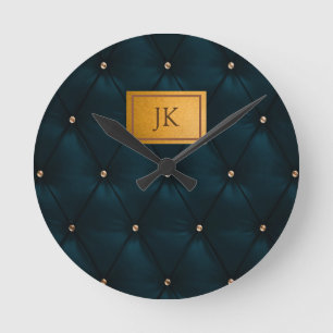 Horloge Ronde Cuir vert élégant, Diamants, Monogramme  