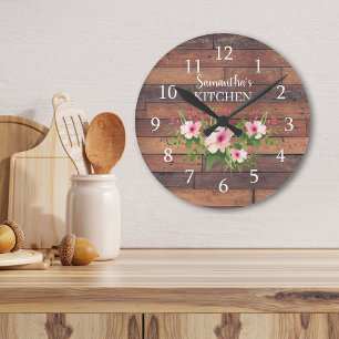 Horloge Ronde Cuisine Florale Rose Et Bois De Palette Personnali