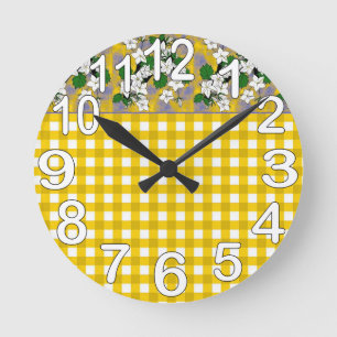Horloge Ronde Cuisine jaune et blanche de pays de guingan
