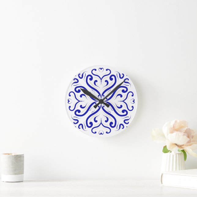 Horloge Ronde Cuisine Motif moderne Blue White Heart (Maison)
