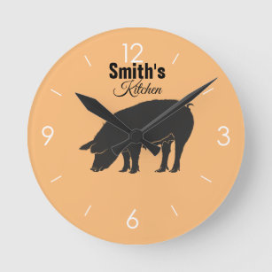 Horloge Ronde Cuisine personnalisée Logo Vintage de porc