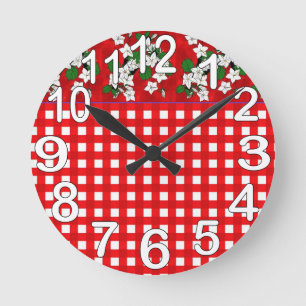 Horloge Ronde Cuisine rouge et blanche de pays de guingan