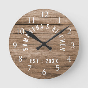 Horloge Ronde Cuisine rustique de ferme en bois personnalisée