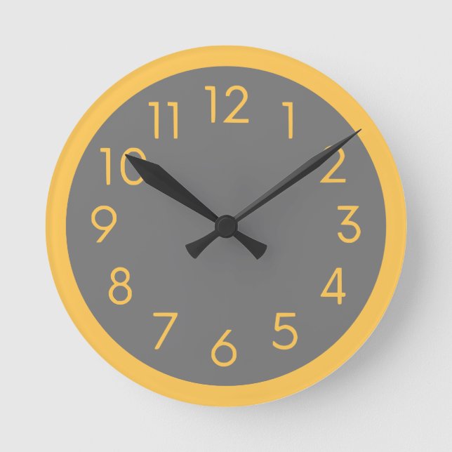 Horloge Ronde Cuisine Simple Moderne Jaune Et Gris (Recto)