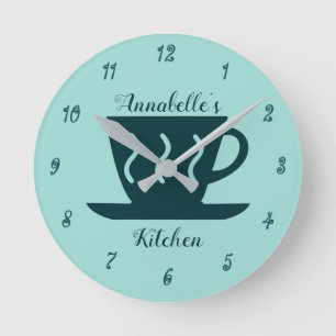 Horloge Ronde Cuisine Turquoise Personnalisée Cuisine Lover