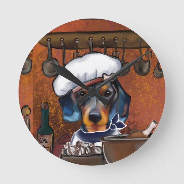 Horloge Ronde Cuisiniers Teckel (Recto)