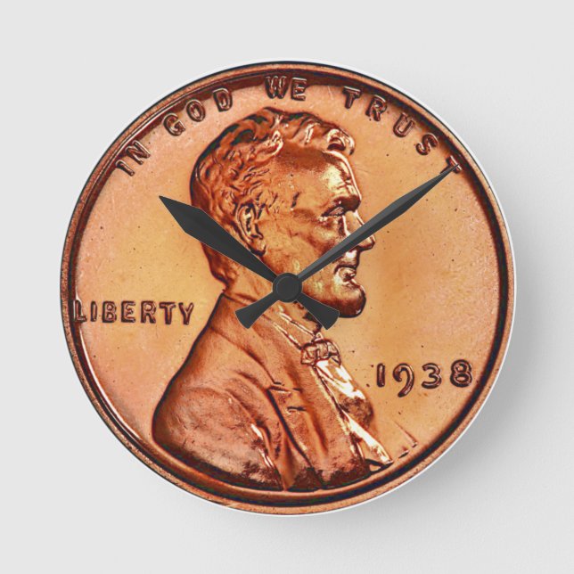 Horloge Ronde Cuivre 1938 Abraham Lincoln penny, un cent rond (Recto)