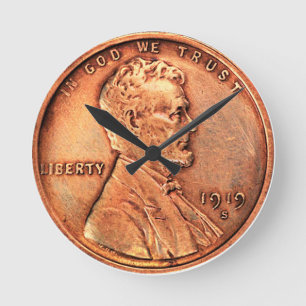 Horloge Ronde Cuivre Abraham Lincoln penny, un cent de cuivre