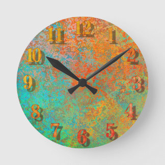 Horloge Ronde Cuivre et texture turquoise