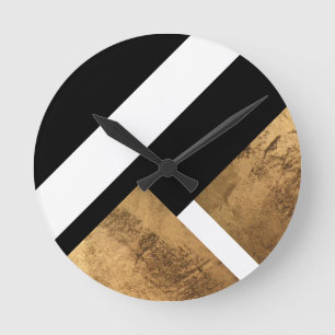 Horloge Ronde Cuivre Géométrique Chic Noir Blanc