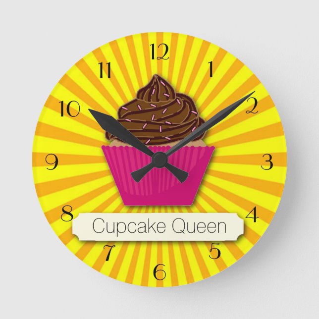 Horloge Ronde Cupcake et Sunshine Personnaliser Ajoutez votre te (Recto)