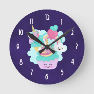 Horloge Ronde Cupcake mignonne et crème glacée joyeuse