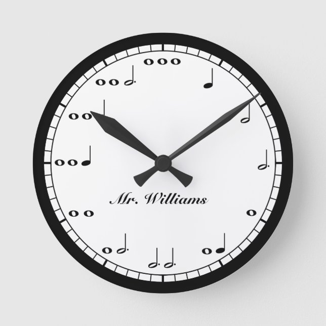 Horloge Ronde Custom Black and White Music Notes Round Clock (Recto)
