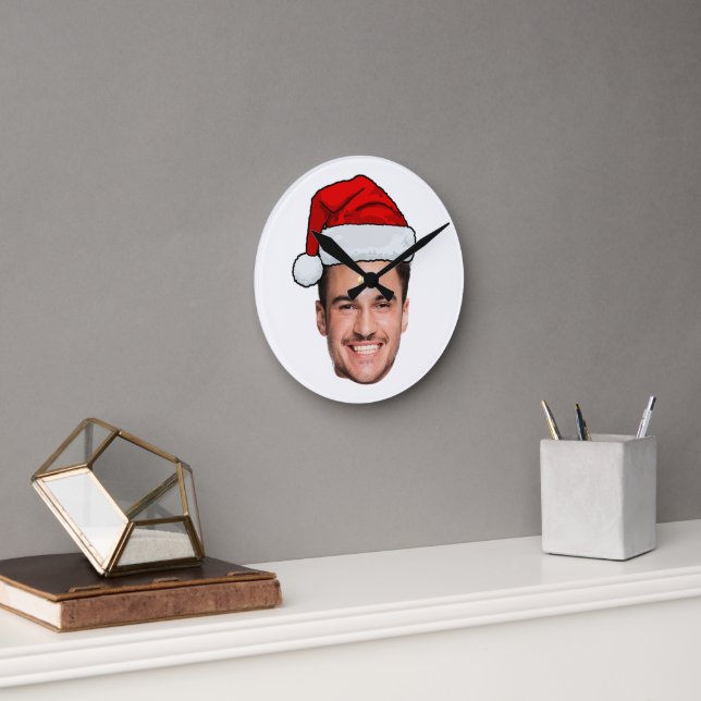Horloge Ronde Custom Face Photo Santa Hat Christmas (Bureau)
