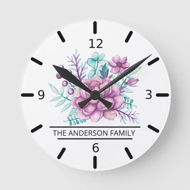 Horloge Ronde Custom Family Peonies (Recto)