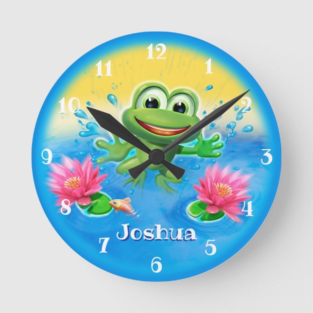 Horloge Ronde Custom Kid's clock Leaping frog design. (Recto)