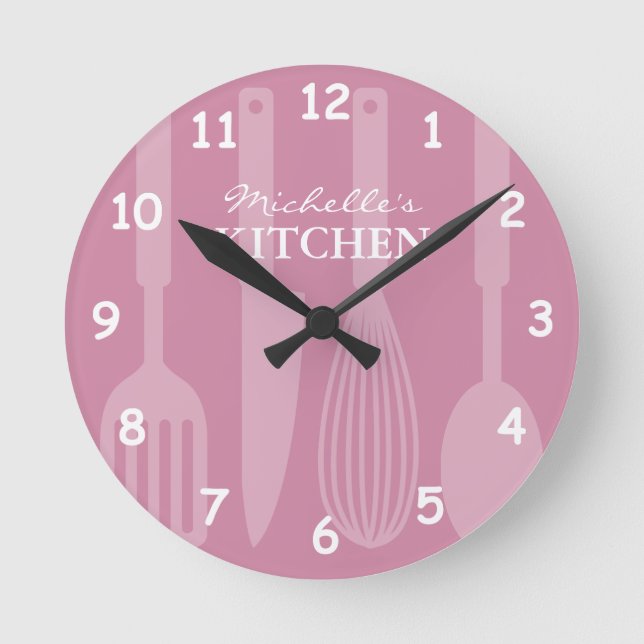 Horloge Ronde Custom kitchen wall clock with cooking utensils (Recto)