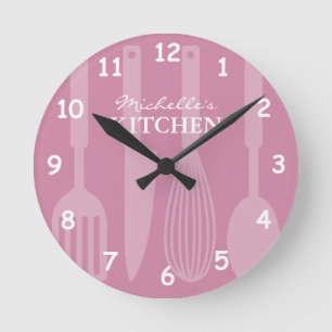 Horloge Ronde Custom kitchen wall clock with cooking utensils