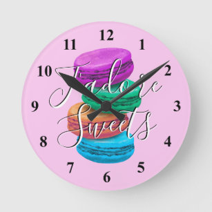 Horloge Ronde Custom kitchen wall clock with French macaron art