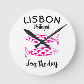 Horloge Ronde Custom Lisbonne Portugal Voyage côtier Poisson ver