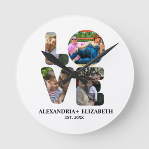 Horloge Ronde Custom modern love 4 photo collage pour couples