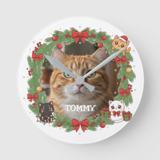 Horloge Ronde Custom Photo and Pet Name Christmas