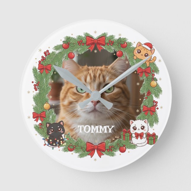 Horloge Ronde Custom Photo and Pet Name Christmas (Recto)