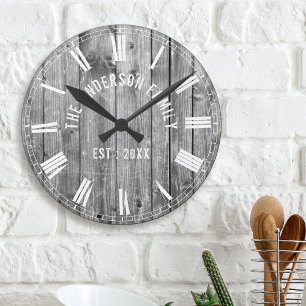 Horloge Ronde Custom Rusy Grey Nom de famille Ferme