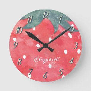 Horloge Ronde Cute Adorable Watercolor Strawberry