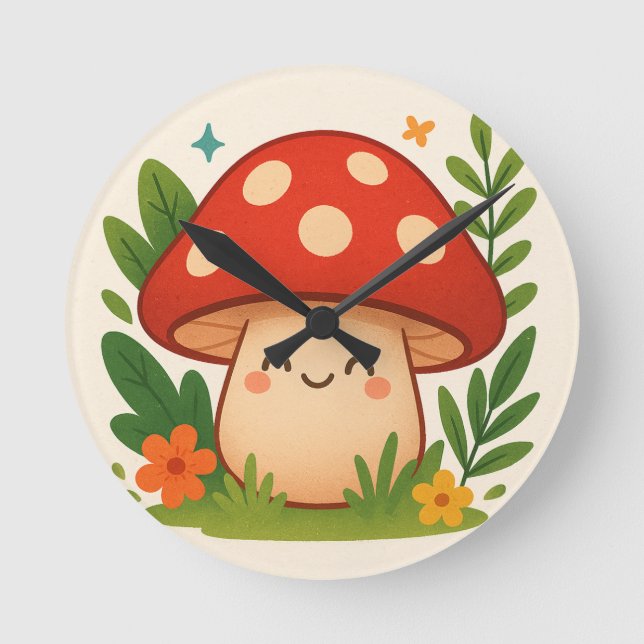 Horloge Ronde Cute Aesthetic Mushroom Wall Clock (Recto)
