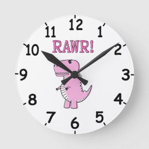 Horloge Ronde Cute Angry Pink Cartoon T-Rex Dino With Numbers