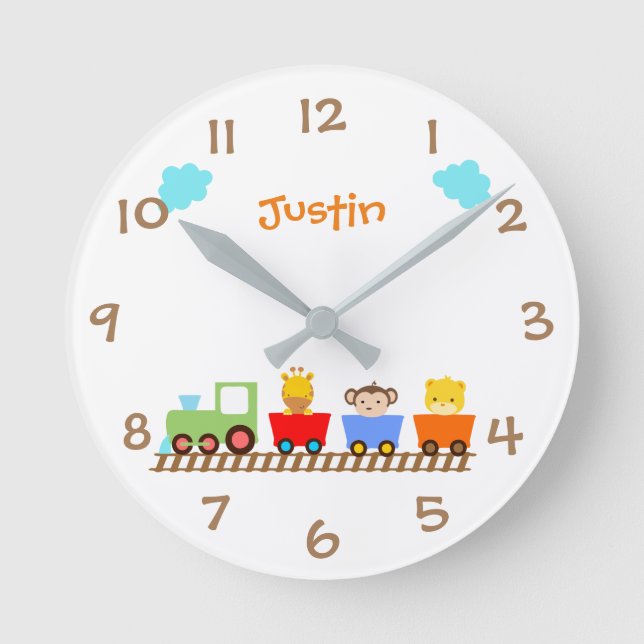 Horloge Ronde Cute Animal Train Kids Nursery Wall Clock (Recto)