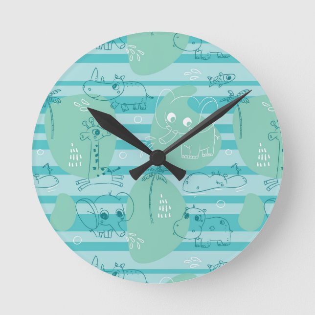 Horloge Ronde Cute animals playing with water 1 (Recto)