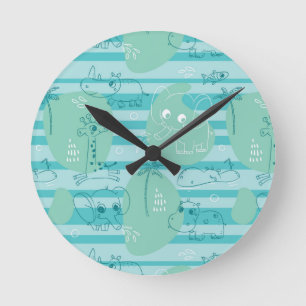 Horloge Ronde Cute animals playing with water 1